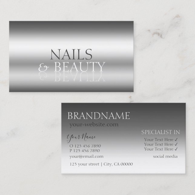 Tarjeta De Visita Elegante Silver Stylish Mirror Font Professional (Anverso / Reverso)
