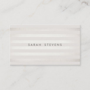 Tarjeta De Visita Elegante Silver Thin Off White Striped Salon Spa