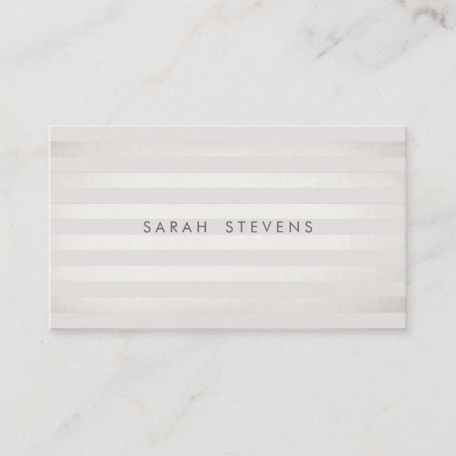 Tarjeta De Visita Elegante Silver Thin Off White Striped Salon Spa (Anverso)