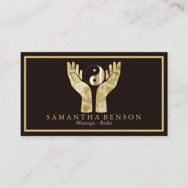 Tarjeta De Visita Elegante Símbolo de las manos curadoras Yin Yang (Anverso)