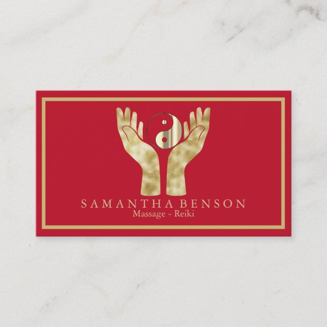 Tarjeta De Visita Elegante Símbolo de las manos curadoras Yin Yang (Anverso)
