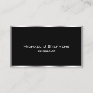 Tarjeta De Visita Elegante Simple Borde de Plata Negro y Cromo