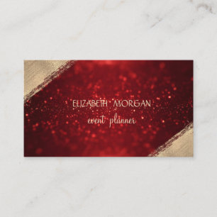 Tarjeta De Visita Elegante Simple Dorado Falso, Bokeh de Brillo Rojo