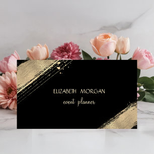Tarjeta De Visita Elegante Simple Falso Dorado, Negro
