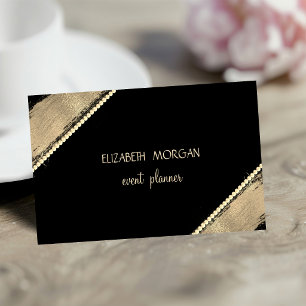 Tarjeta De Visita Elegante Simple Falso Oro, Negro, Perlas