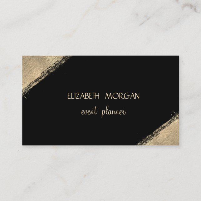 Tarjeta De Visita Elegante Simple Faux Gold, Negro (Anverso)
