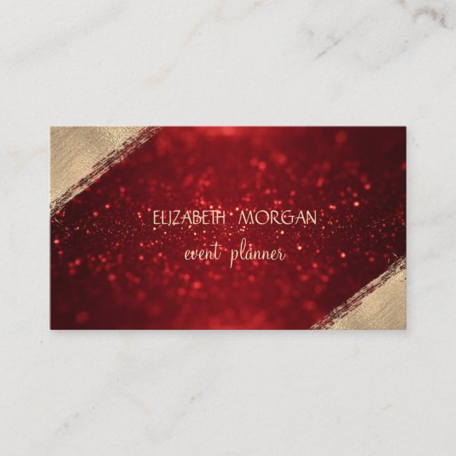 Tarjeta De Visita Elegante Simple Faux Gold, Red Purpurina Bokeh (Anverso)