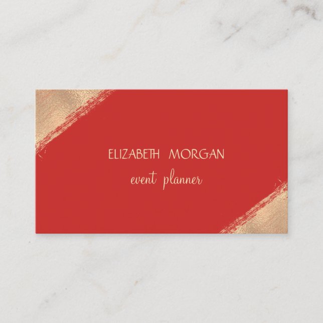 Tarjeta De Visita Elegante Simple Faux Gold, Rojo (Anverso)