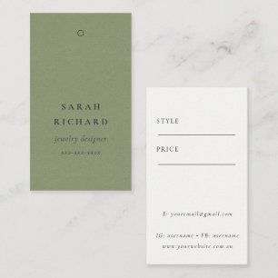 Tarjeta De Visita Elegante Simple Mínimo Kraft Green Price Tag Nombr