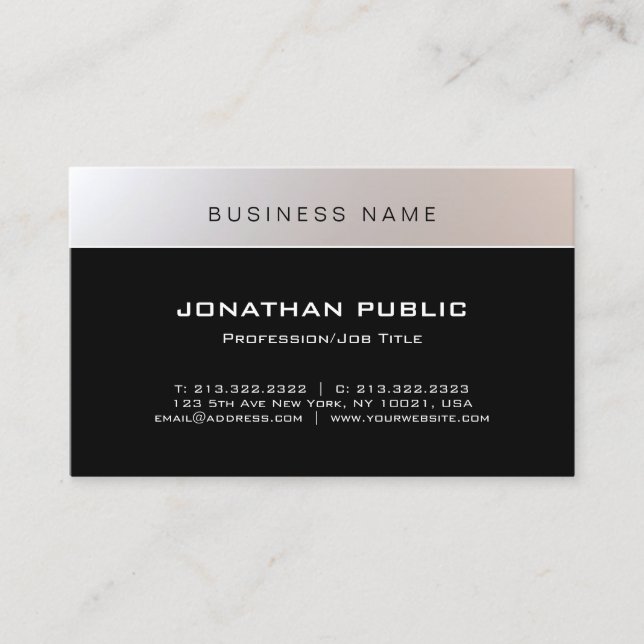 Tarjeta De Visita Elegante simple moderno plateado profesional negro (Anverso)