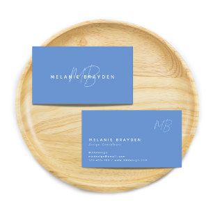 Tarjeta De Visita Elegante simple Pastel Azul Minimalista Dos Monogr