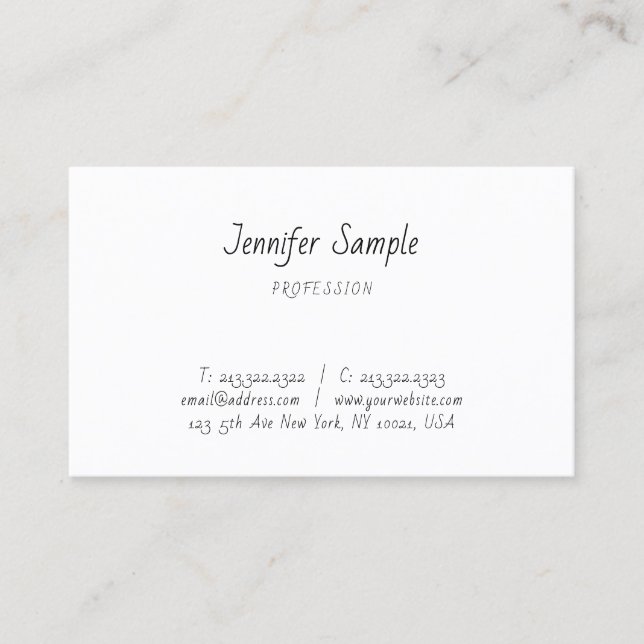 Tarjeta De Visita Elegante Simple Plantilla Hand Script Profesional (Anverso)
