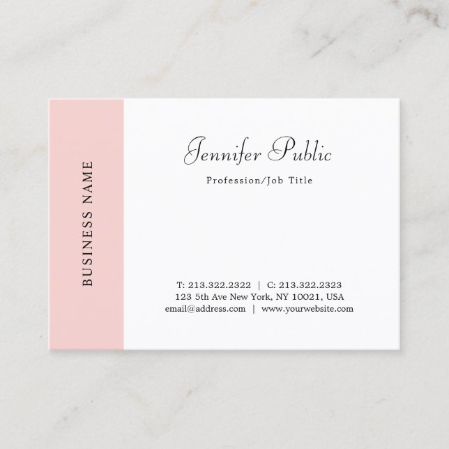 Tarjeta De Visita Elegante simple rosa blanco rosado Rubor manuscrit (Anverso)