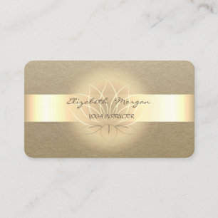 Tarjeta De Visita Elegante Simple,Rústico,Franja Kraft,Loto Dorado