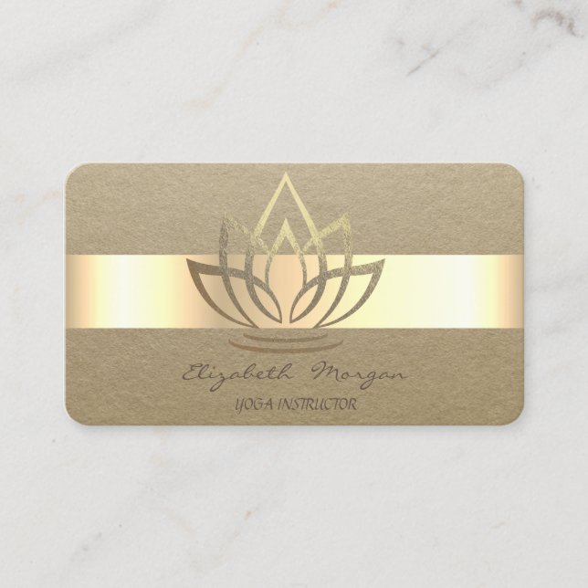 Tarjeta De Visita Elegante simple, rústico,Kraft Stripe,Gold Lotus (Anverso)