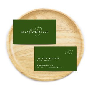 Tarjeta De Visita Elegante simple verde oscuro Minimalista dos monog