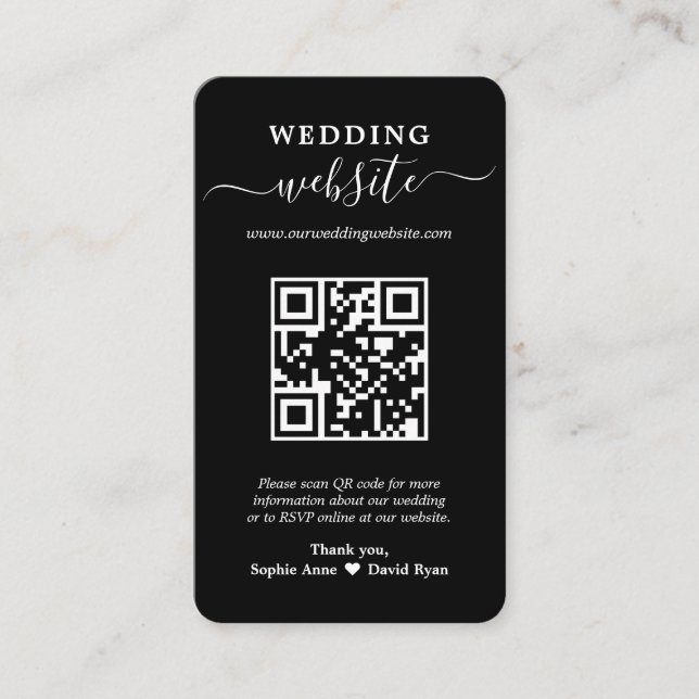 Tarjeta De Visita Elegante sitio web de Boda de fotografías de códig (Anverso)