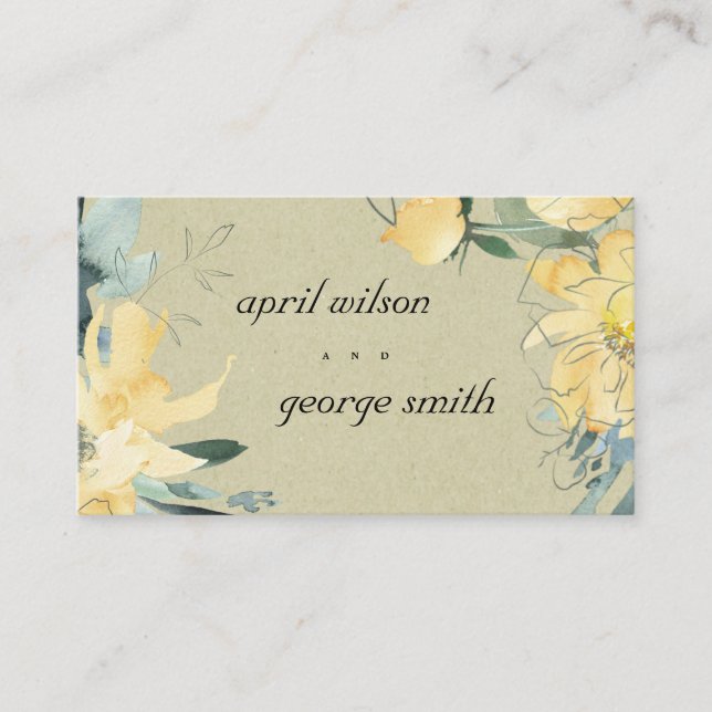 TARJETA DE VISITA ELEGANTE SITIO WEB DE BODAS DE FLORALES AMARILLOS  (Anverso)