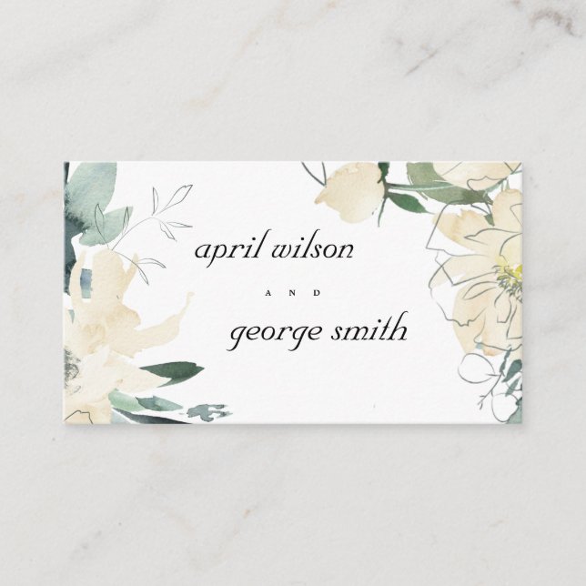 TARJETA DE VISITA ELEGANTE SITIO WEB DE BODAS DE FLORALES LIMPIOS DE (Anverso)
