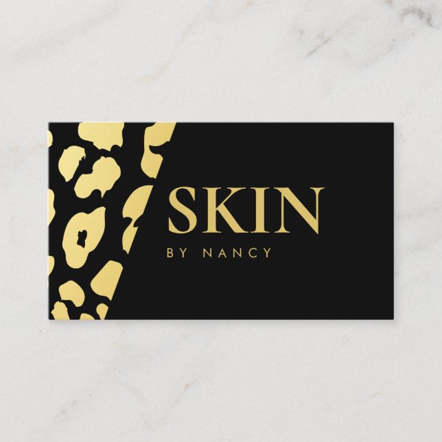 Tarjeta De Visita Elegante Skincare Gold Leopard Print (Anverso)