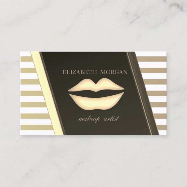 Tarjeta De Visita Elegante Sofisticado Con estilo, Rayado, Labios (Anverso)