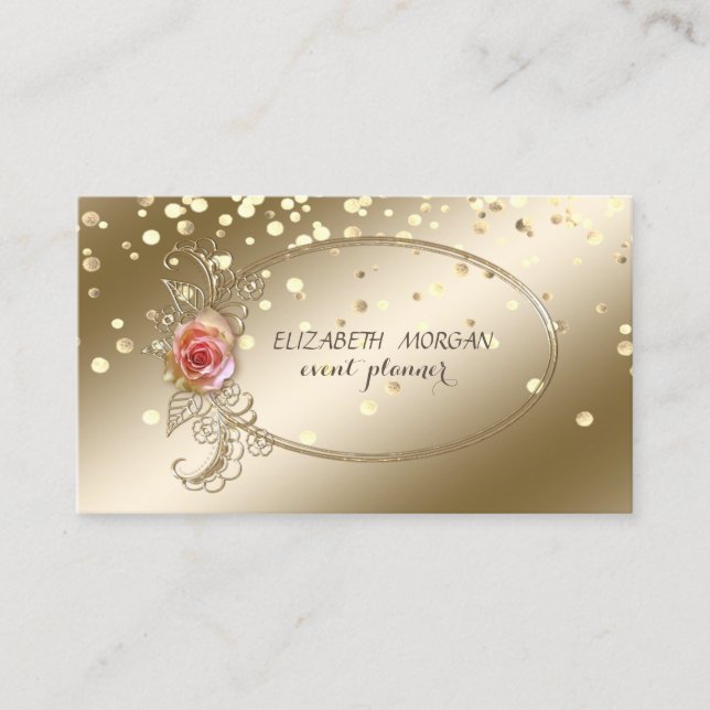 Tarjeta De Visita Elegante Sofisticado, Confeti Dorado, Rosa (Anverso)