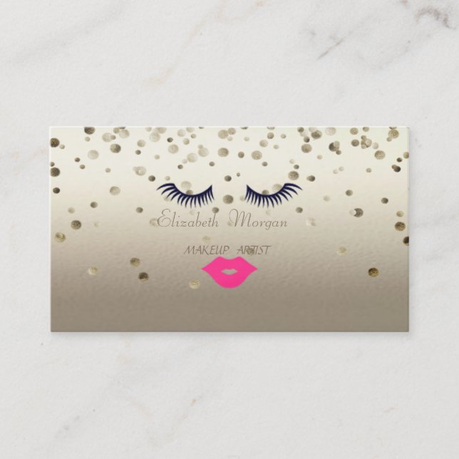 Tarjeta De Visita Elegante Sofisticado, Confeti, Labios, Pestañas (Anverso)