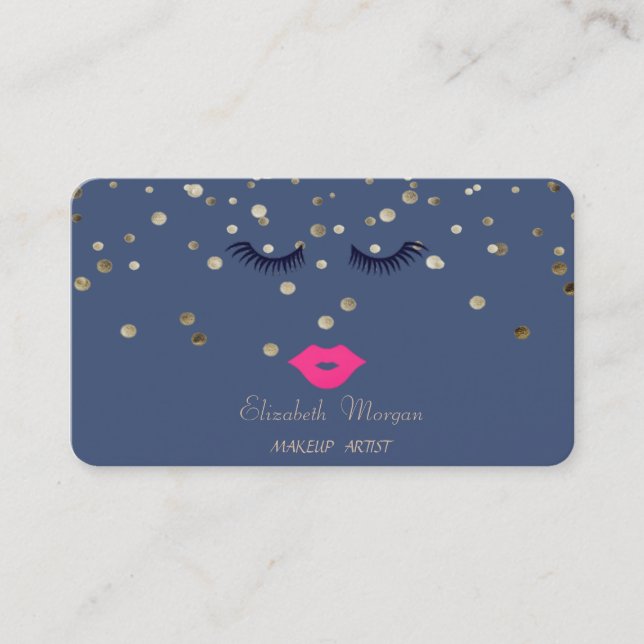 Tarjeta De Visita Elegante Sofisticado, Confeti, Labios, Pestañas (Anverso)