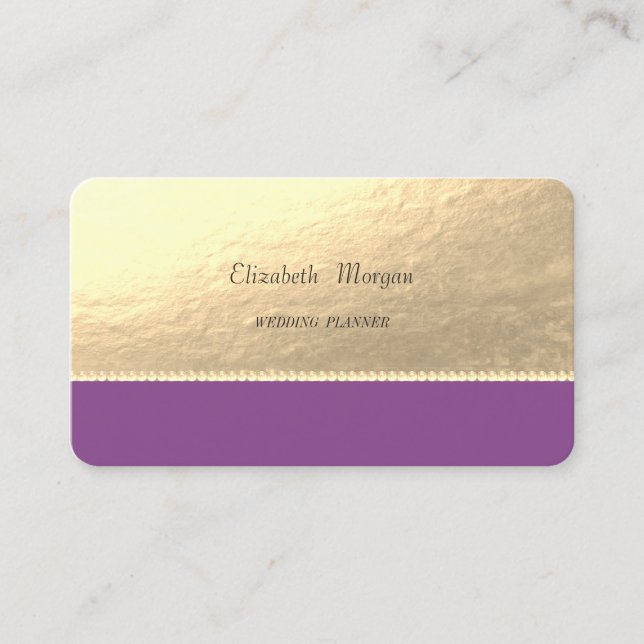 Tarjeta De Visita Elegante Sofisticado, Dorado Falso, Perlas (Anverso)