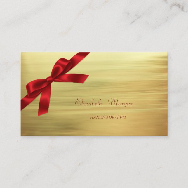 Tarjeta De Visita Elegante Sofisticado Faux Gold Moderno, Bow Rojo (Anverso)