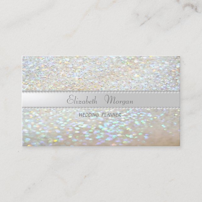 Tarjeta De Visita Elegante Sofisticado Moderno Brillo Bokeh, Perlas (Anverso)