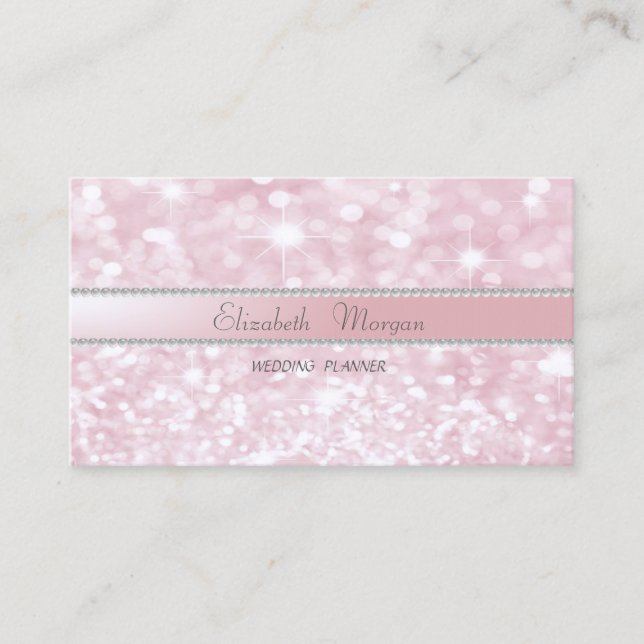 Tarjeta De Visita Elegante Sofisticado Moderno Brillo Bokeh, Perlas (Anverso)