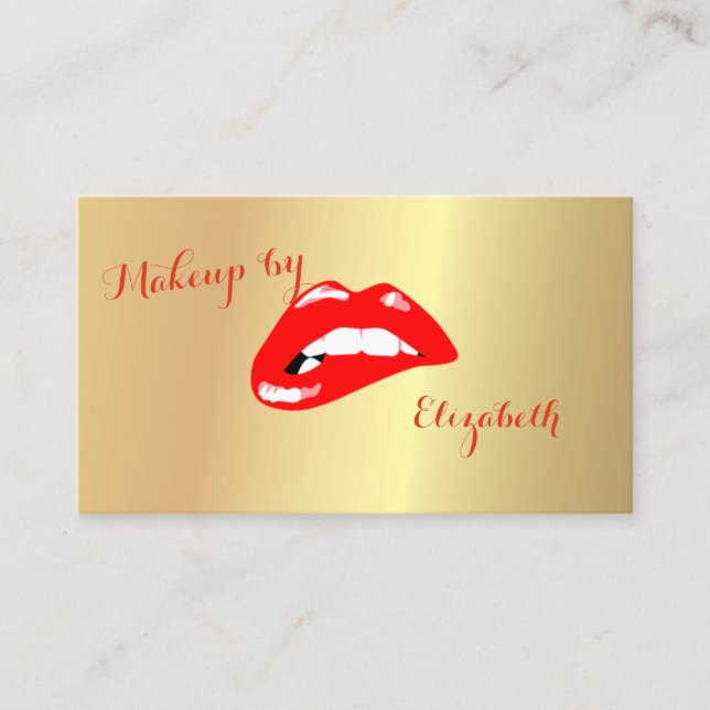 Tarjeta De Visita Elegante Sofisticado Moderno, Oro -Lips Rojas (Anverso)