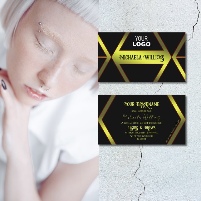 Tarjeta De Visita Elegante sombrerero amarillo geométrico negro con  (Subido por el creador)