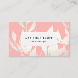 Tarjeta De Visita Elegante Spa de Belleza de Patrón de Hojas Rosa de
