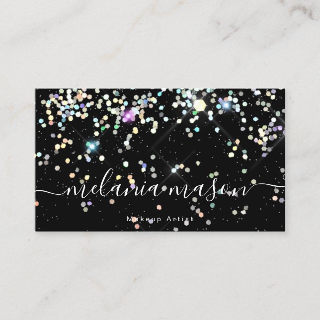 Tarjeta De Visita Elegante Sparkly Holográfico Purpurina Belleza Neg (Anverso)