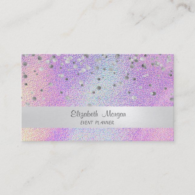 Tarjeta De Visita Elegante Stripe Confetti Holographic (Anverso)