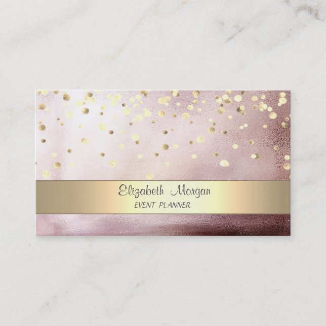 Tarjeta De Visita Elegante Stripe Confetti Rosa Gold (Anverso)