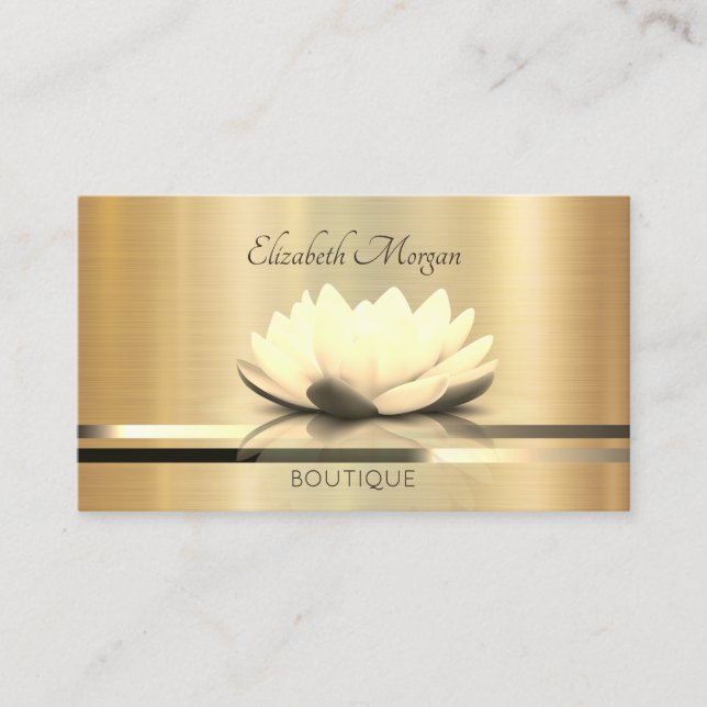 Tarjeta De Visita Elegante Stripes Gold Lotus (Anverso)