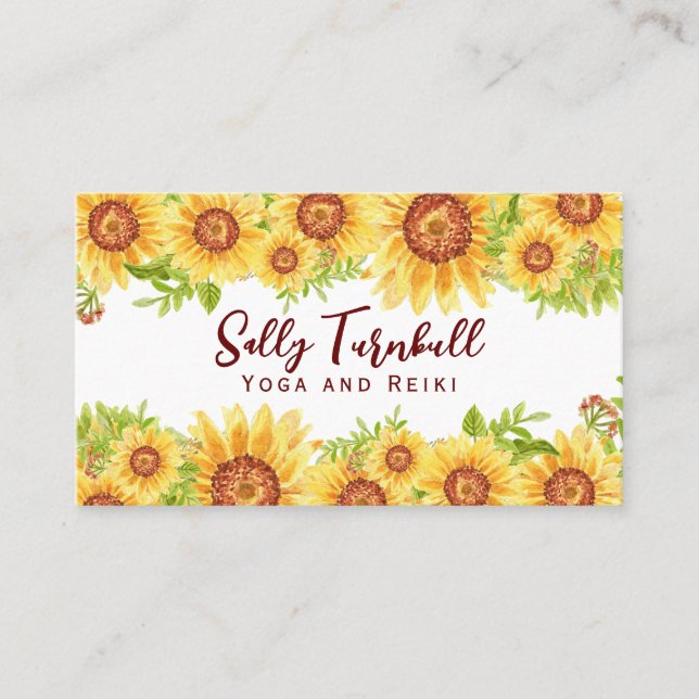 Tarjeta De Visita Elegante Sunflower acuarela (Anverso)