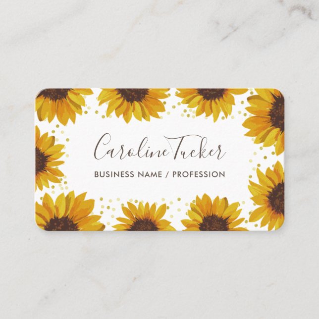 Tarjeta De Visita Elegante Sunflower Gold Dots Modern Boutique (Anverso)