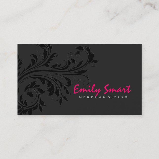 Tarjeta De Visita Elegante Swift Monocromático Floral Negro (Anverso)