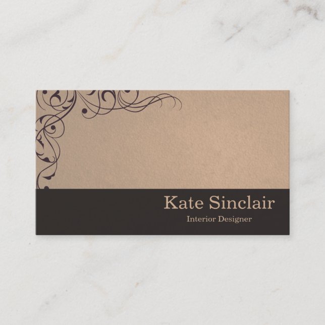 Tarjeta De Visita Elegante Swirl Floral Vine Border Designer Interio (Anverso)