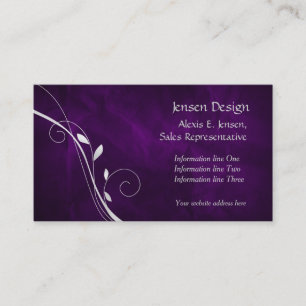 Tarjeta De Visita Elegante Swirl Morple Silver Leaf