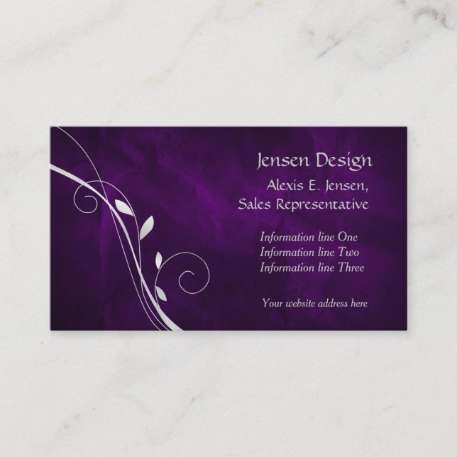 Tarjeta De Visita Elegante Swirl Morple Silver Leaf (Anverso)