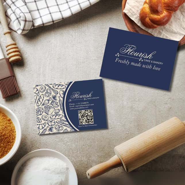 Tarjeta De Visita Elegante taller de pastelería azul de la marina (Subido por el creador)
