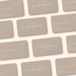Tarjeta De Visita Elegante Taupe Simple Minimalista Dos Monograma