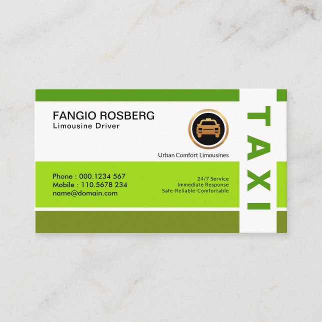 Tarjeta De Visita Elegante taxi moderno profesional y sencillo verde (Anverso)