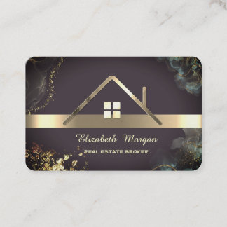 Tarjeta De Visita Elegante Techo de Casa de Oro Profesional Burgundy