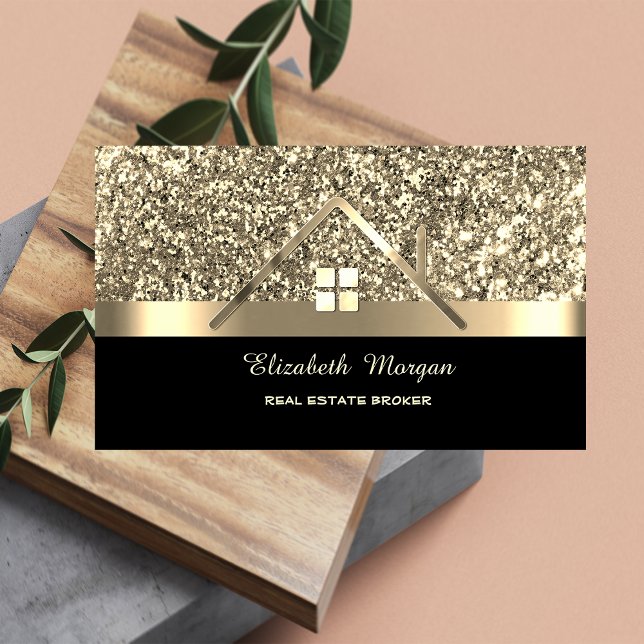 Tarjeta De Visita Elegante techo de casa Purpurina de oro (Subido por el creador)